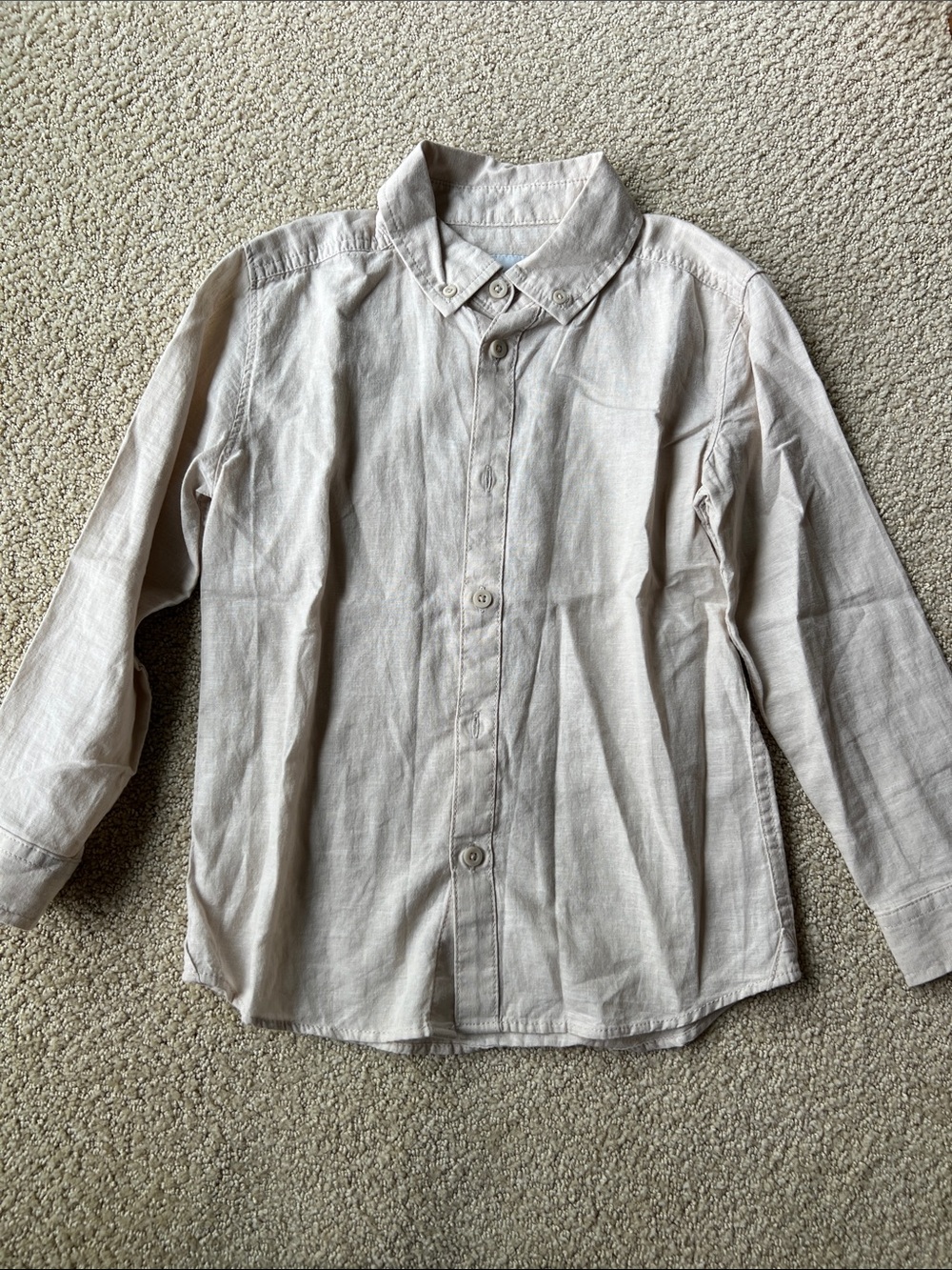 Boys Button-Down Long Sleeve Shirt in Light Beige